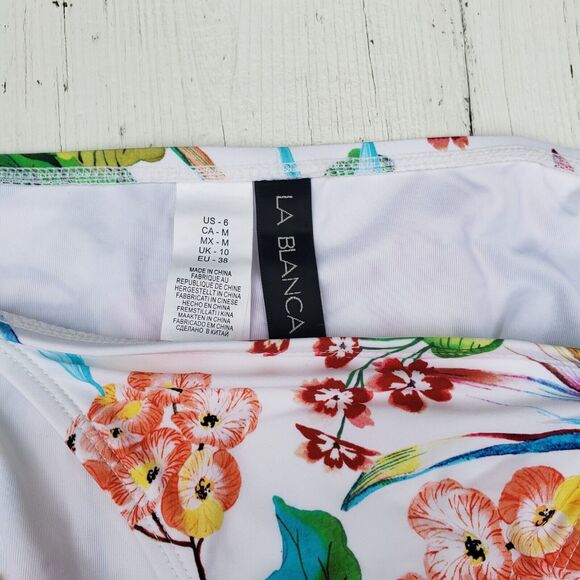 La Blanc Women's Tropical Floral Hipster Full Coverage Tie Bikini Bottoms Sz 6 - Picture 2 of 3